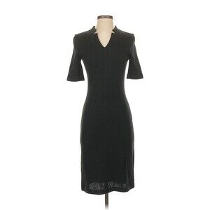 St. John Black V Neck Sheath Midi Dress Size 10 Wool Rayon Blend Size 10